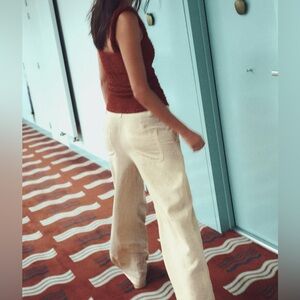 ZARA LINEN BLEND WIDE LEG PANTS SAND COLOR SIZE XL